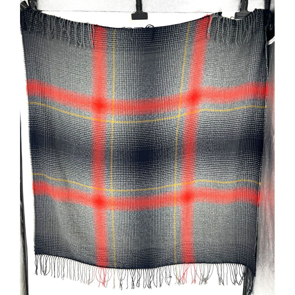 WHISTLES Blanket Scarf Womens Plaid Oversized Square Grey Red Navy‎ Fringe Large